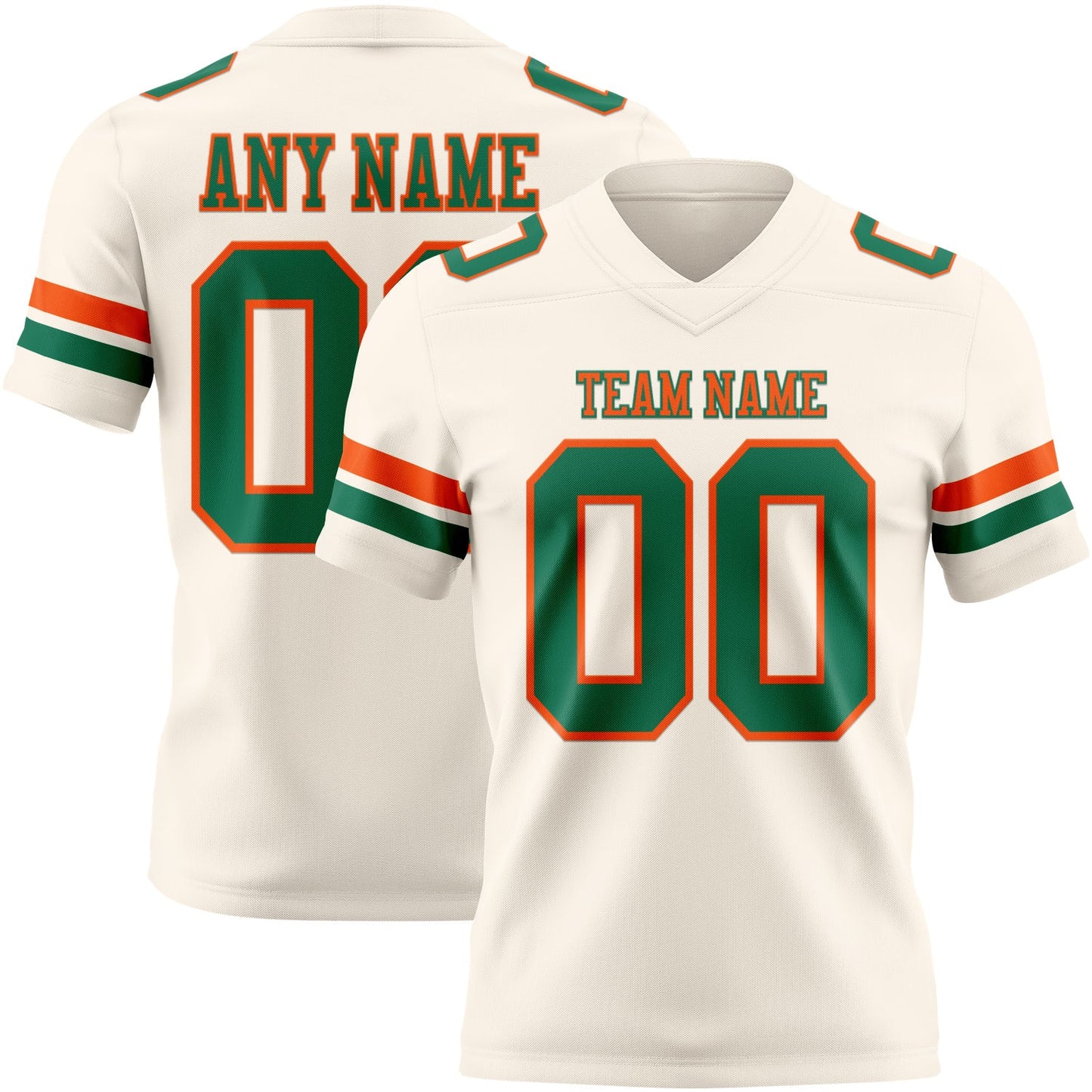 Custom Cream Kelly Green-Orange Authentic Football Jersey - Main View
