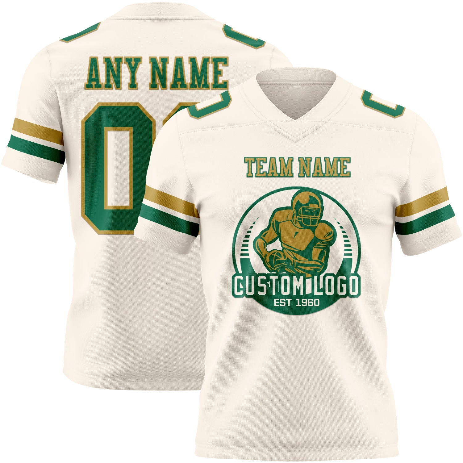 Custom Cream Kelly Green-Old Gold Authentic Football Jersey view 2