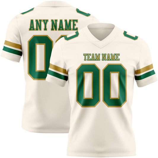 Custom Cream Kelly Green-Old Gold Authentic Football Jersey - Main View