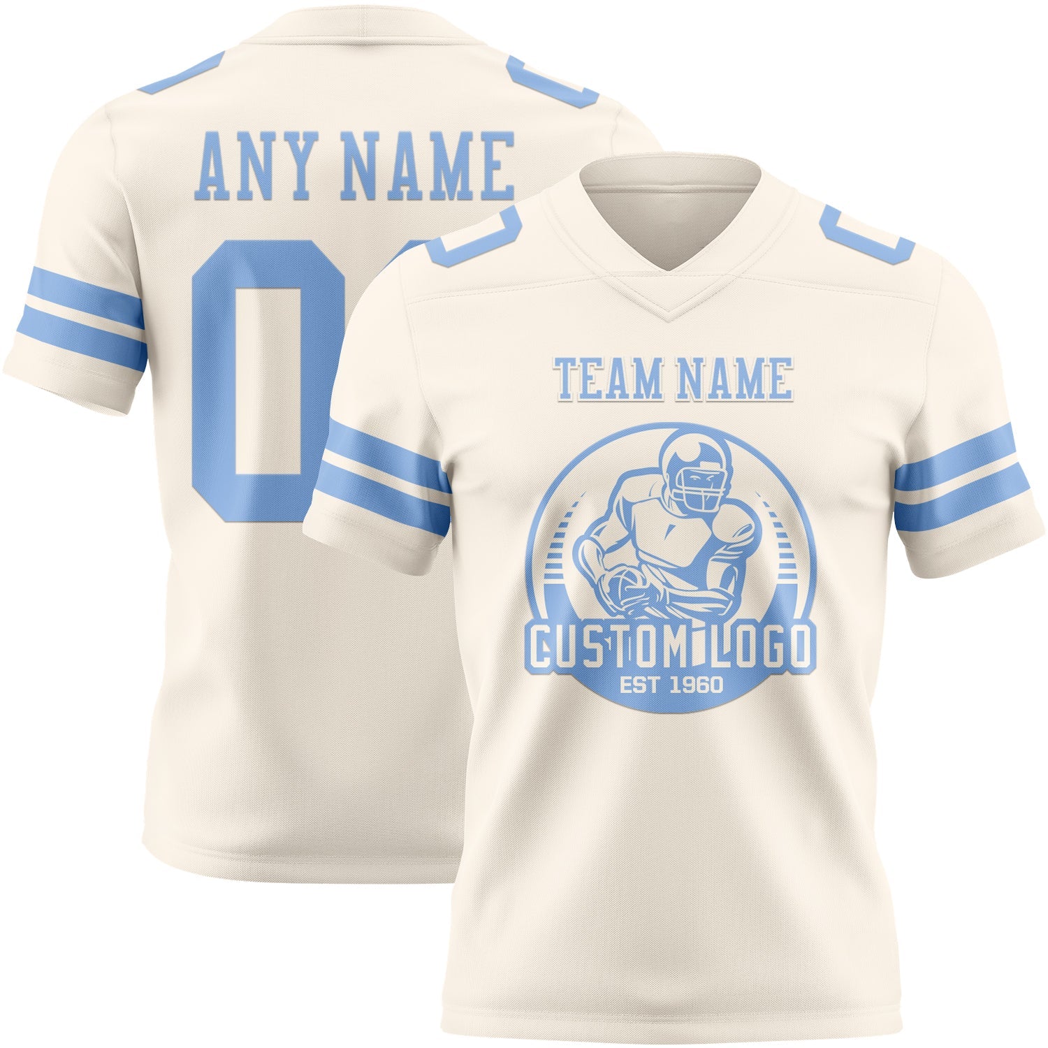 Custom Cream Light Blue Authentic Football Jersey view 2