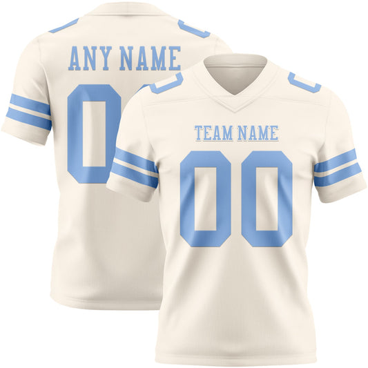 Custom Cream Light Blue Authentic Football Jersey - Main View