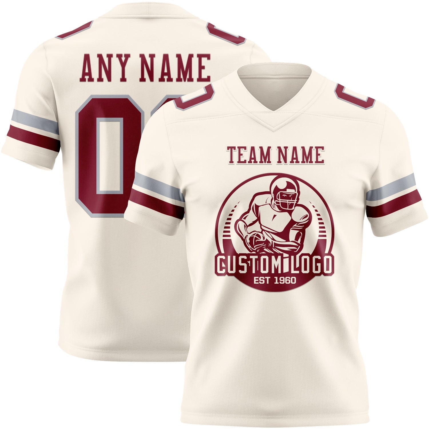 Custom Cream Crimson-Gray Authentic Football Jersey view 2