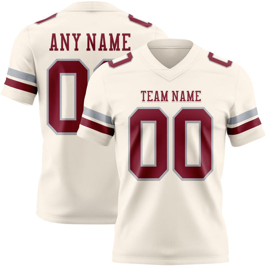 Custom Cream Crimson-Gray Authentic Football Jersey - Main View
