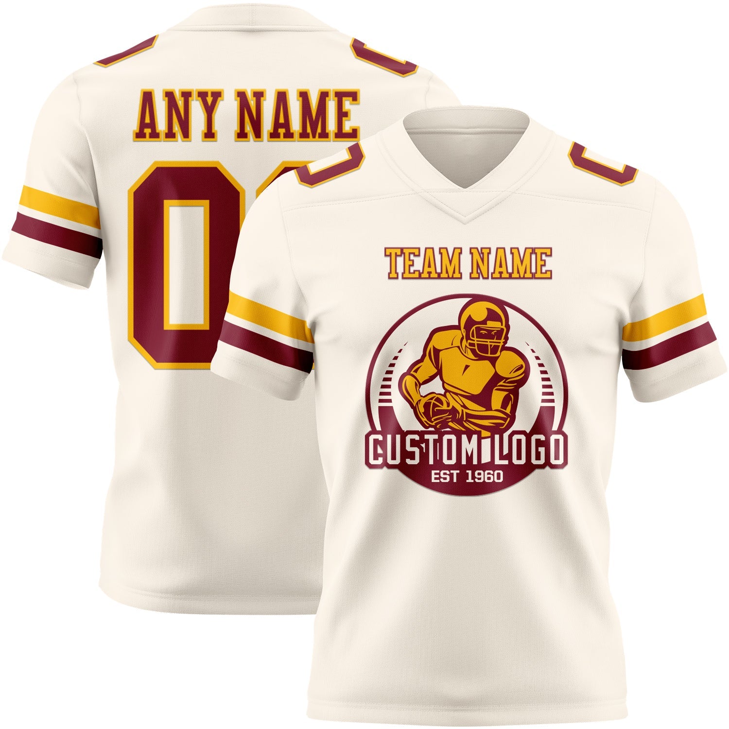 Custom Cream Crimson-Gold Authentic Football Jersey view 2