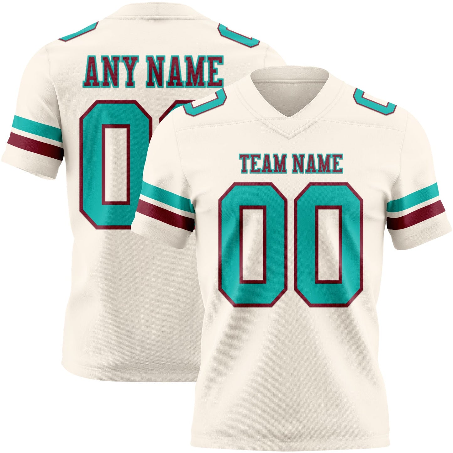 Custom Cream Aqua-Crimson Authentic Football Jersey - Main View