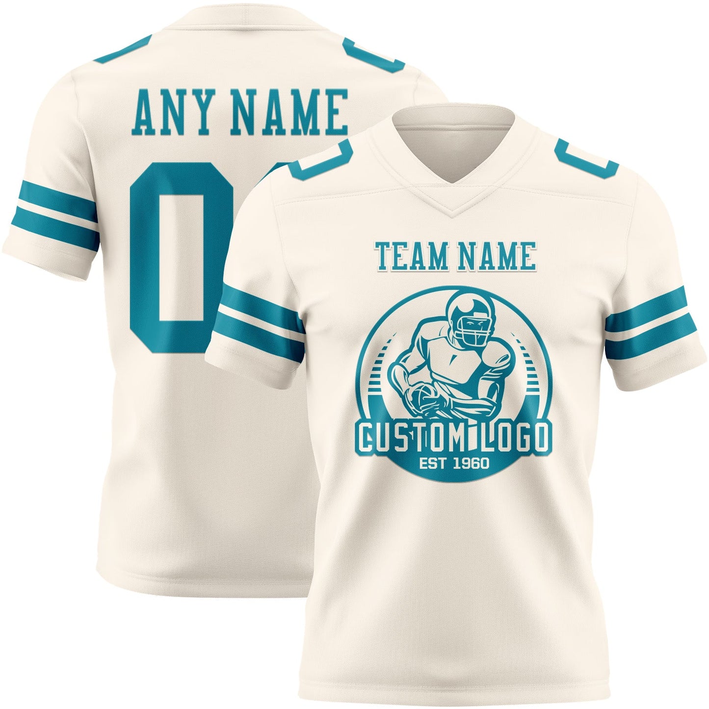 Custom Cream Teal Authentic Football Jersey view 2