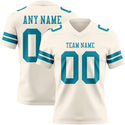 Custom Cream Teal Authentic Football Jersey - Main View
