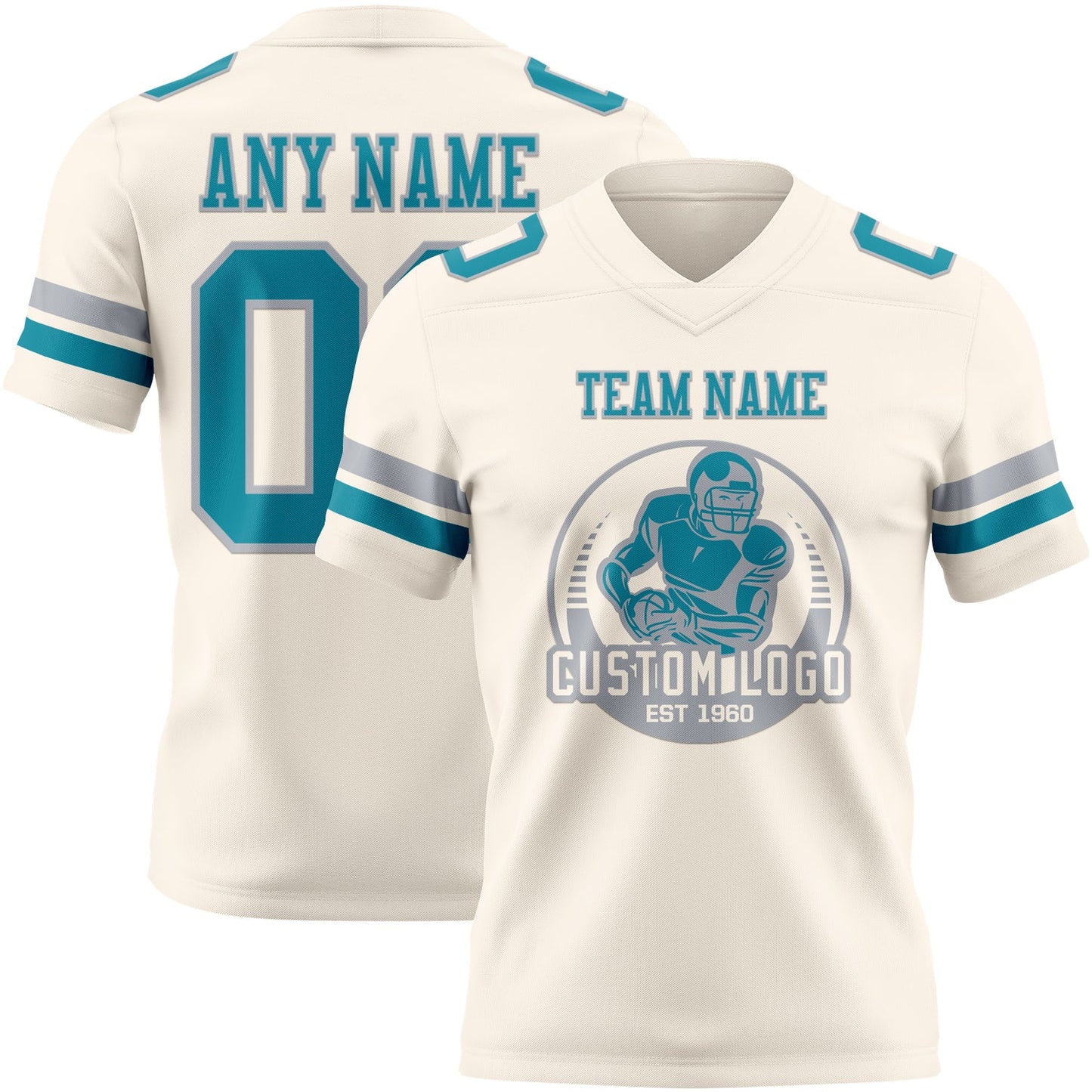 Custom Cream Teal-Gray Authentic Football Jersey view 2