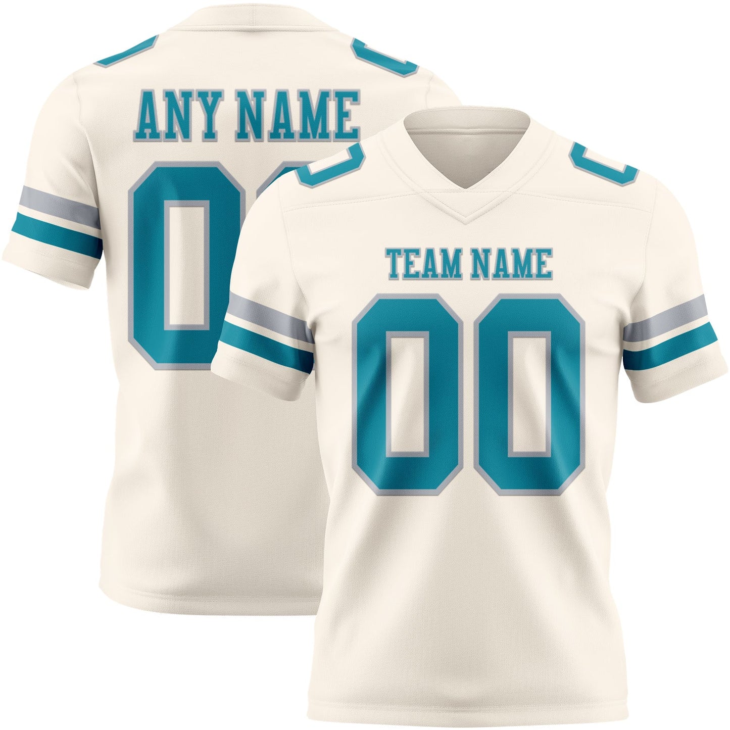 Custom Cream Teal-Gray Authentic Football Jersey - Main View