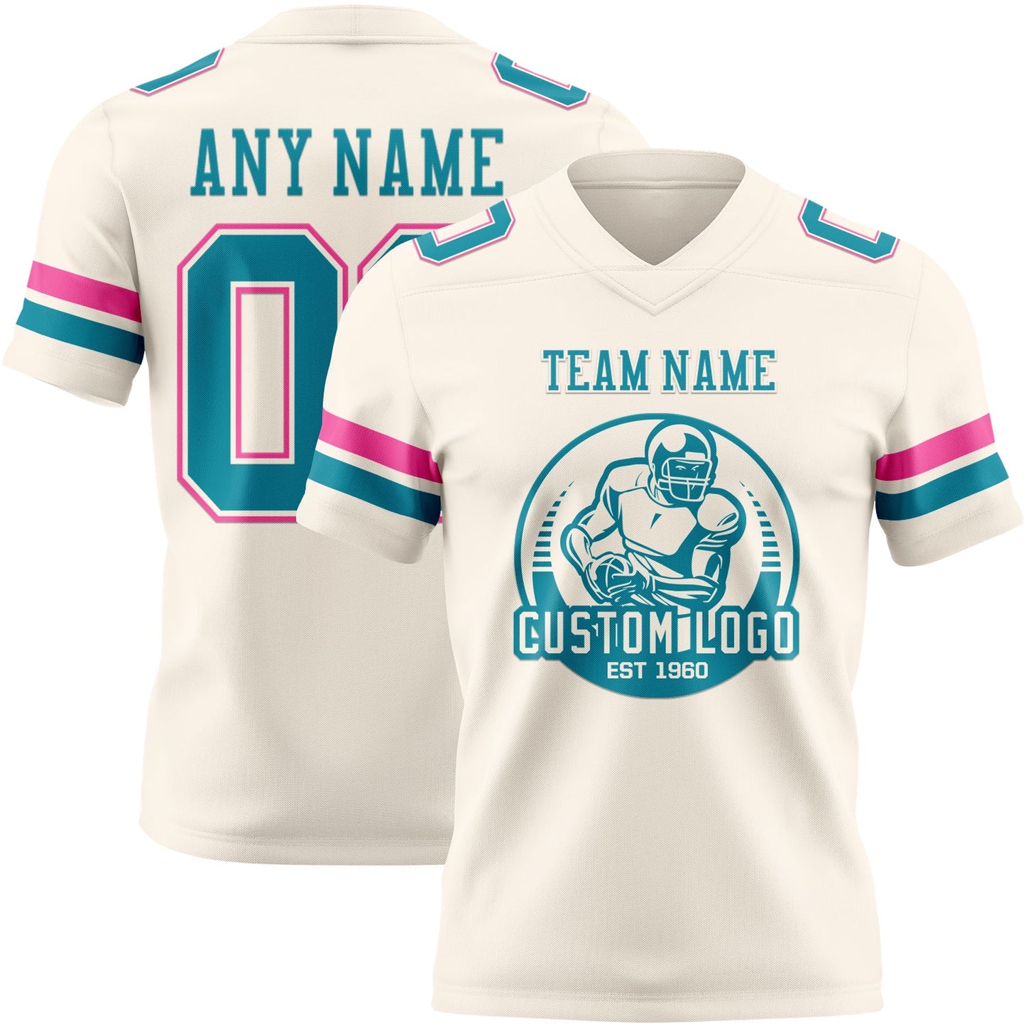 Custom Cream Teal-Pink Authentic Football Jersey view 2