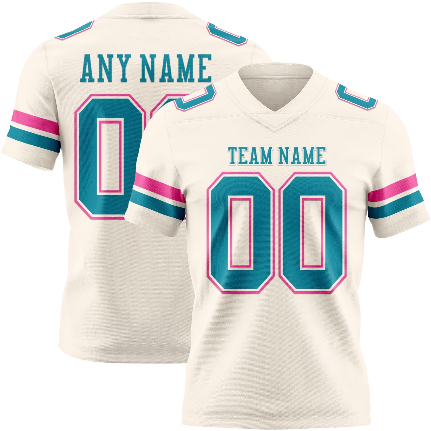 Custom Cream Teal-Pink Authentic Football Jersey - Main View