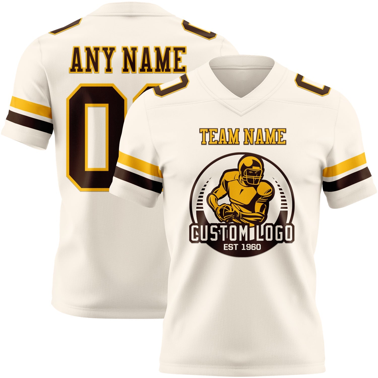 Custom Cream Brown-Gold Authentic Football Jersey view 2