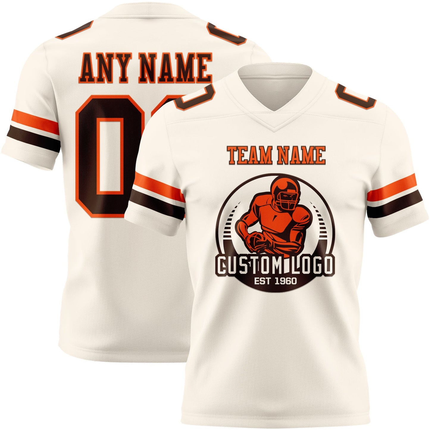Custom Cream Brown-Orange Authentic Football Jersey view 2