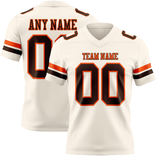 Custom Cream Brown-Orange Authentic Football Jersey - Main View