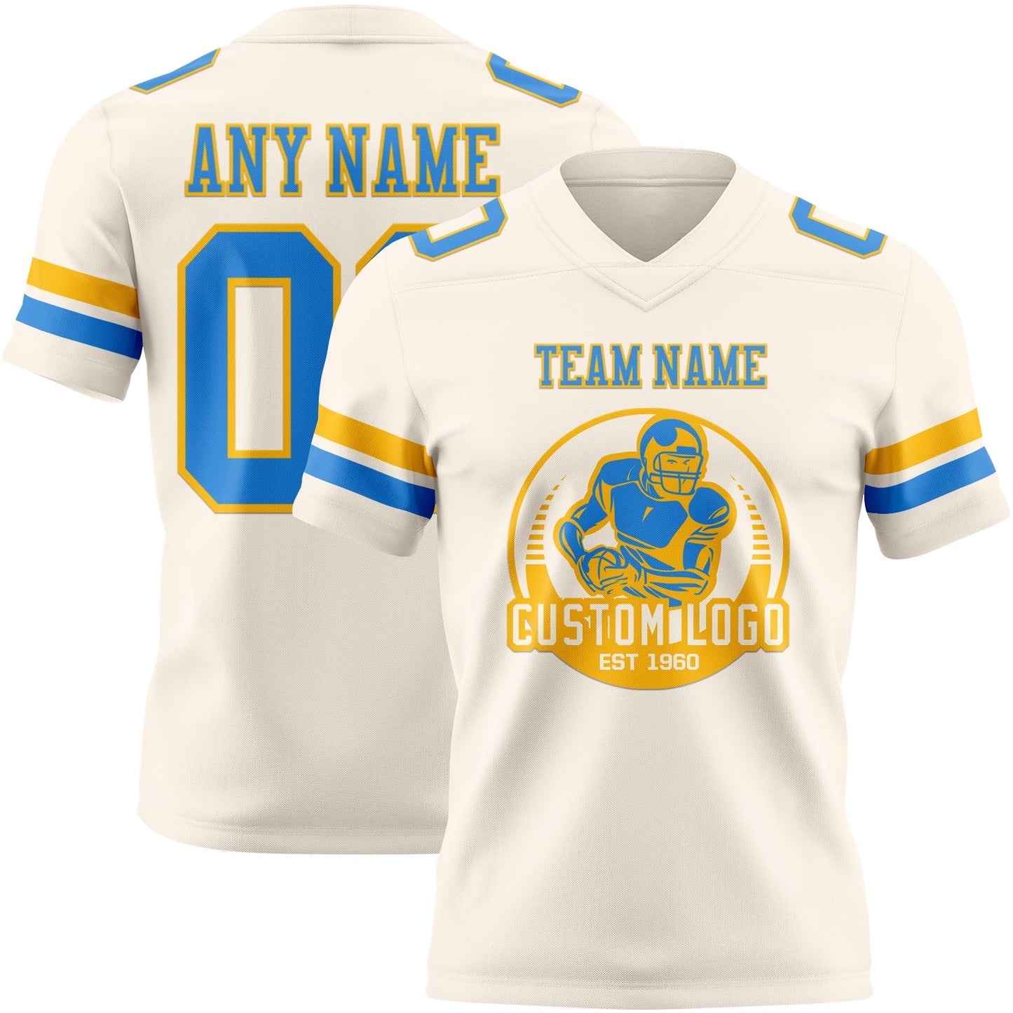 Custom Cream Powder Blue-Gold Authentic Football Jersey view 2
