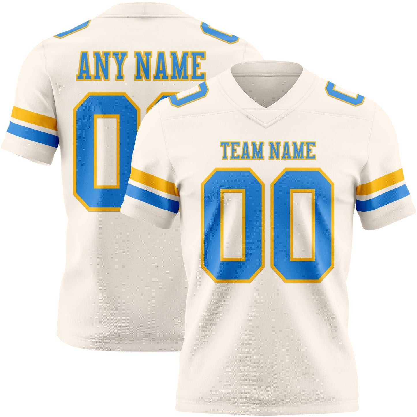 Custom Cream Powder Blue-Gold Authentic Football Jersey - Main View