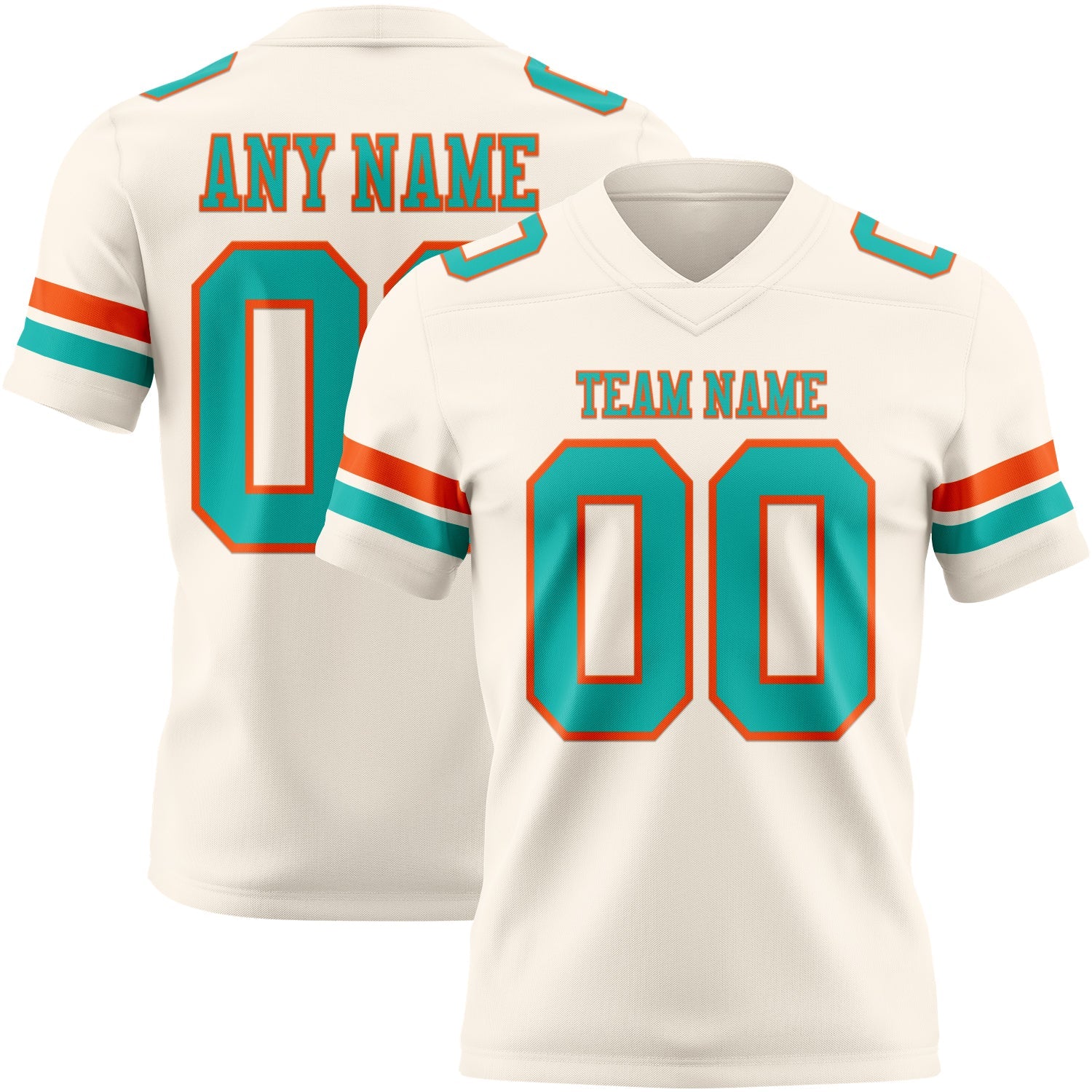 Custom Cream Aqua-Orange Authentic Football Jersey - Main View