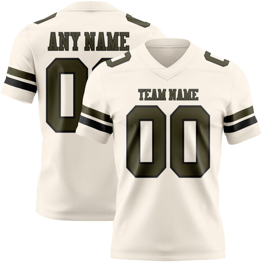 Custom Cream Olive-Black Authentic Football Jersey - Main View