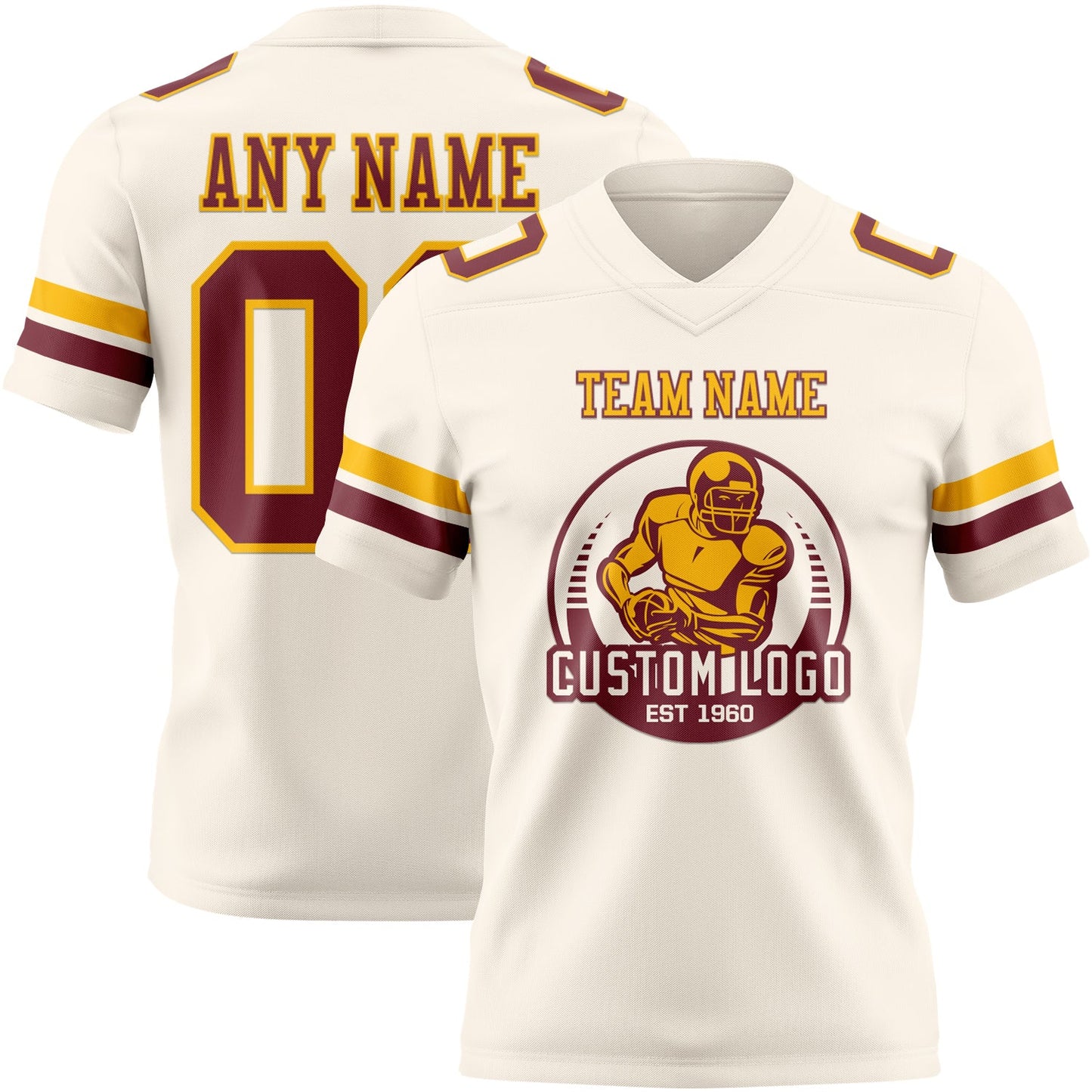 Custom Cream Burgundy-Gold Authentic Football Jersey view 2