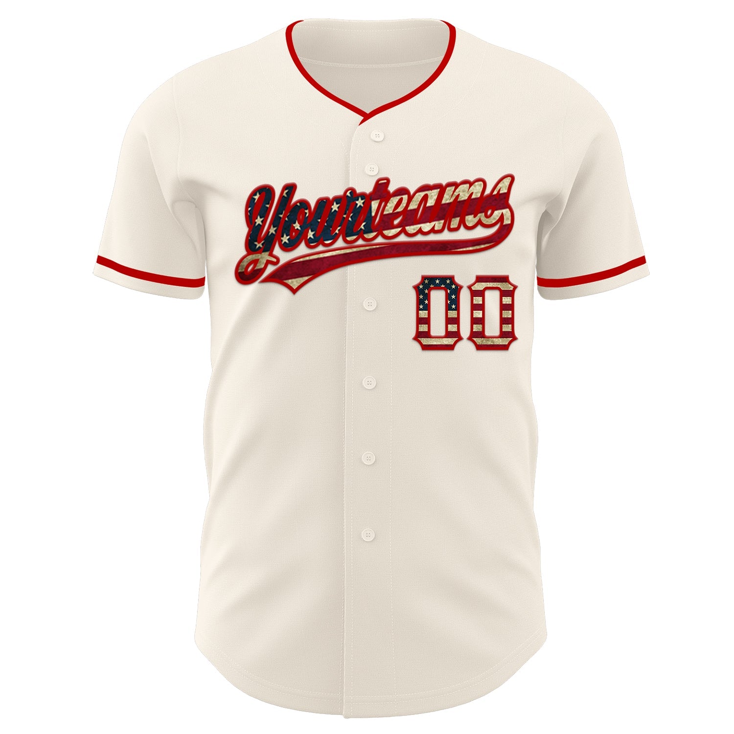 Custom Cream Vintage USA Flag-Red Authentic Baseball Jersey view 2