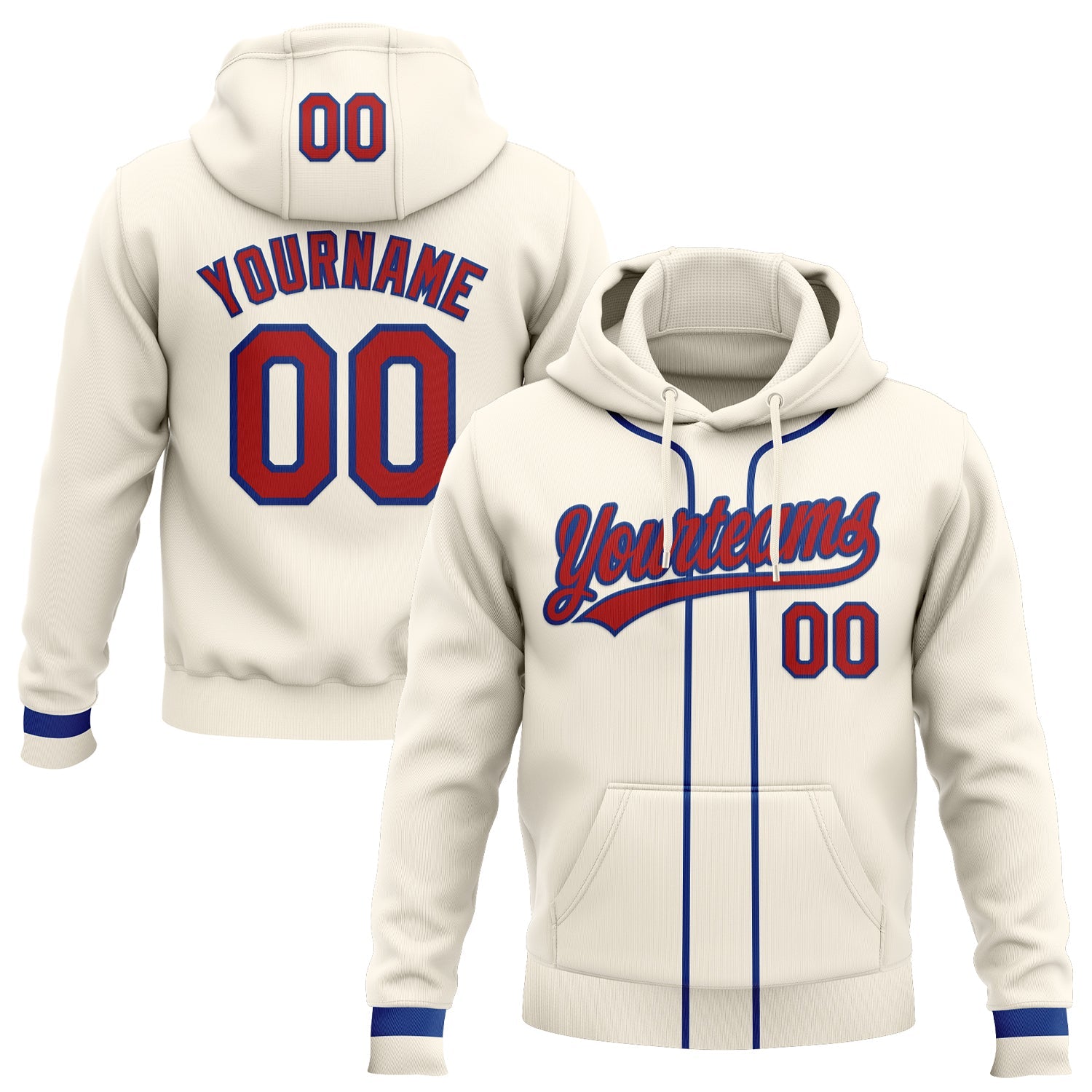 Custom Stitched Cream Red-Royal Baseball Pullover Sweatshirt Hoodie - Main View