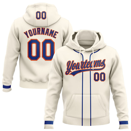 Custom Stitched Cream Royal-Orange Baseball Pullover Sweatshirt Hoodie - Main View