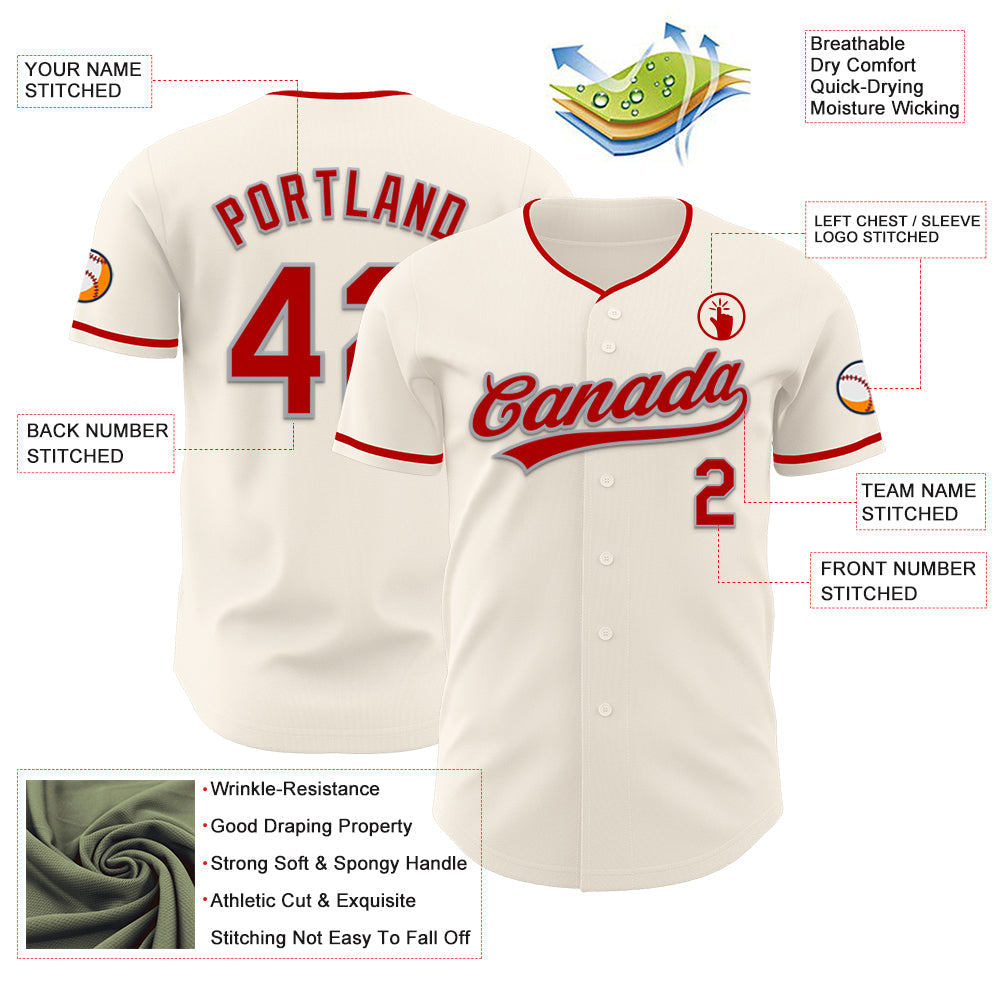 Custom Cream Red-Gray Authentic Baseball Jersey view 3