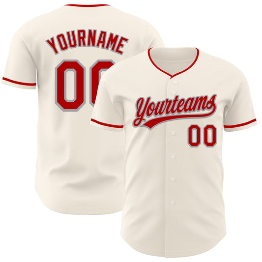 Custom Cream Red-Gray Authentic Baseball Jersey - Main View