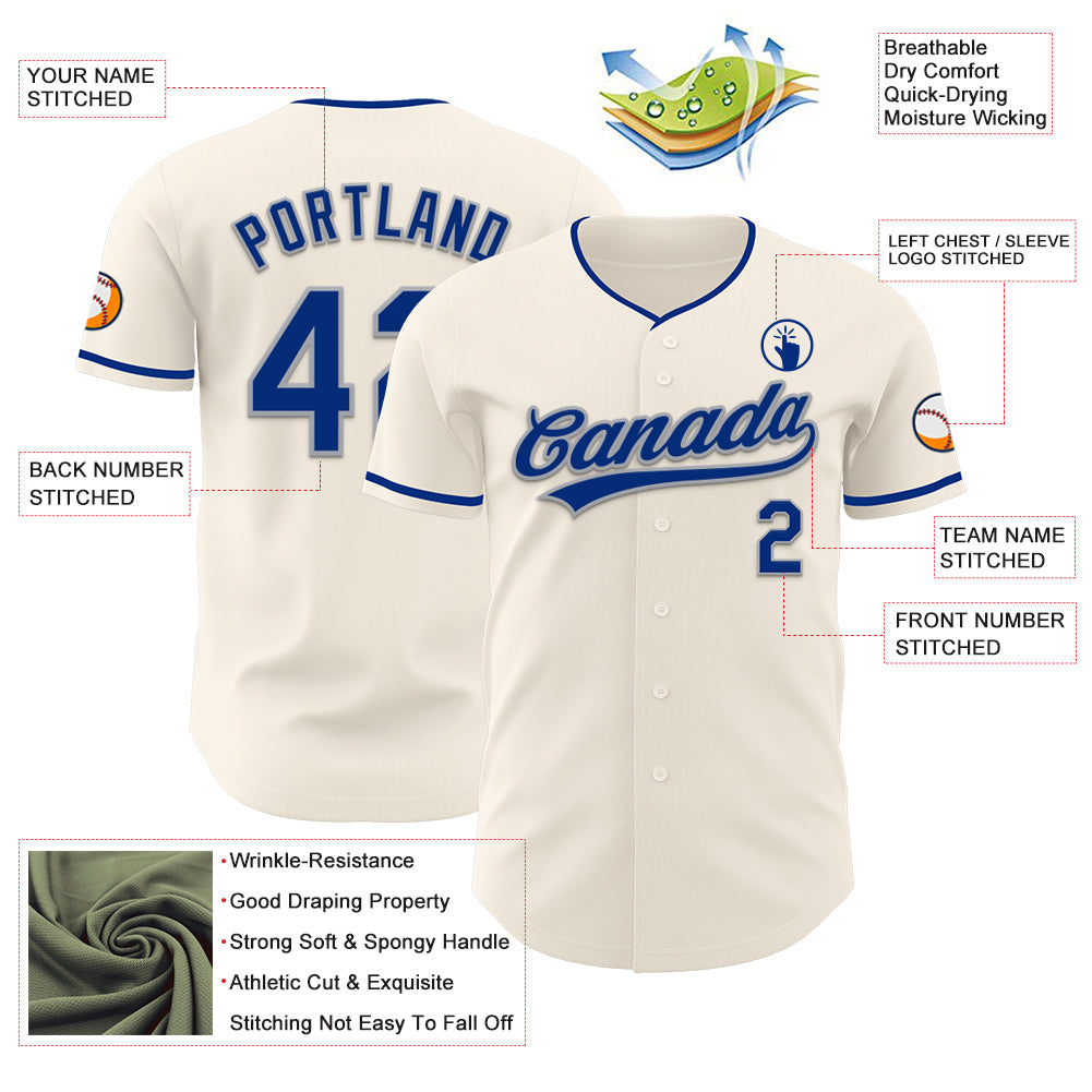 Custom Cream Royal-Gray Authentic Baseball Jersey view 3
