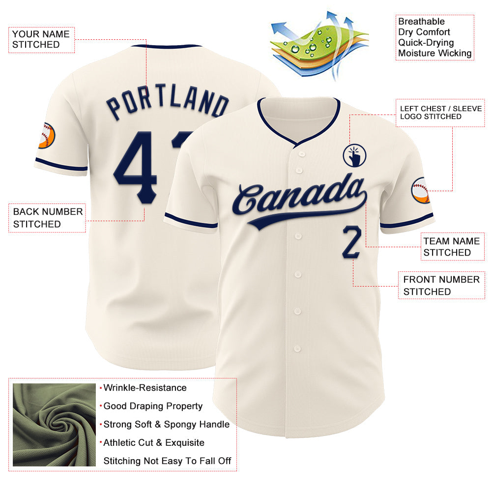 Custom Cream Navy Authentic Baseball Jersey view 3