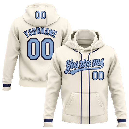 Custom Stitched Cream Light Blue-Navy Baseball Pullover Sweatshirt Hoodie - Main View