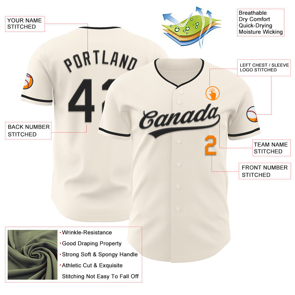 Custom Cream Black-Bay Orange Authentic Baseball Jersey view 3