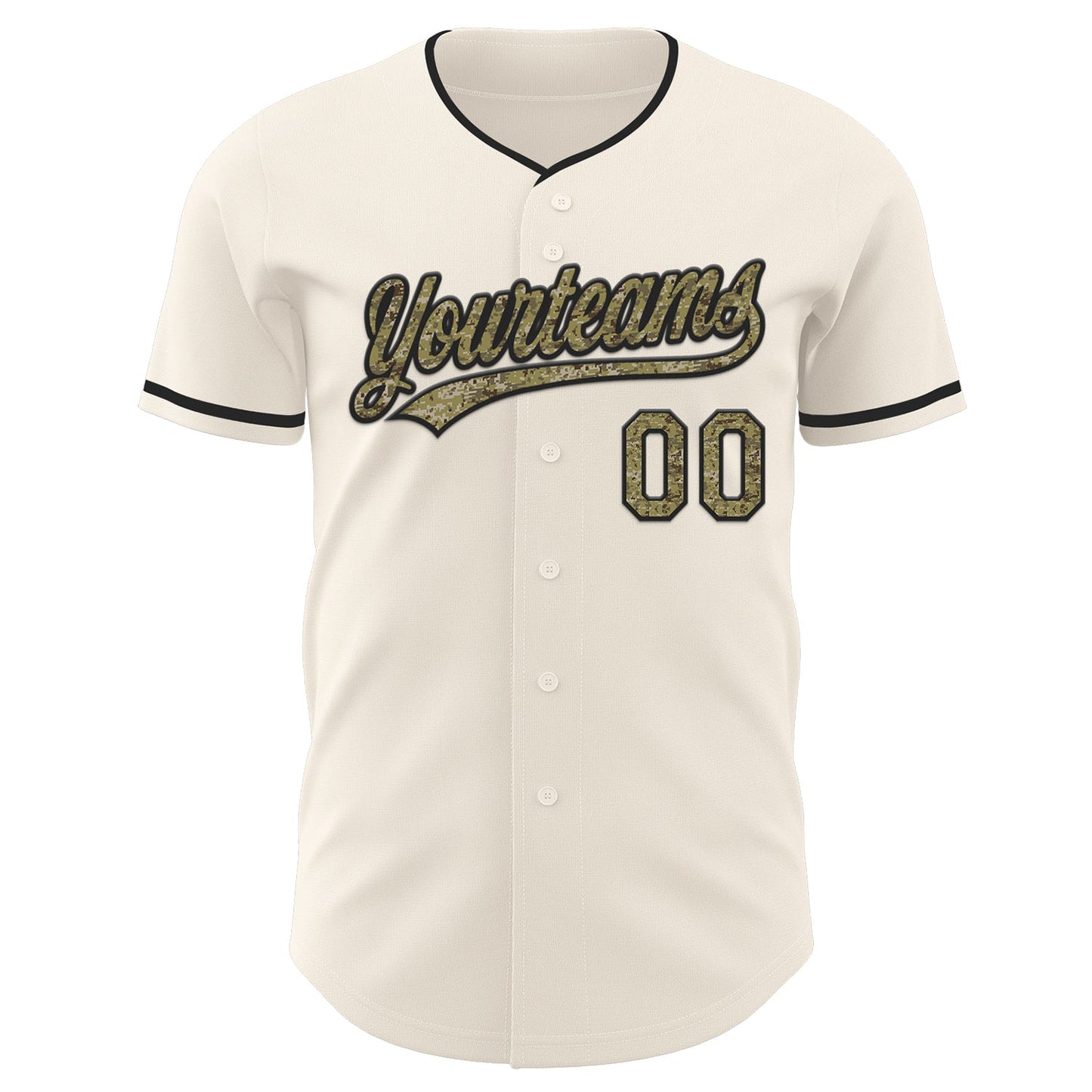 Custom Cream Camo-Black Authentic Baseball Jersey view 2