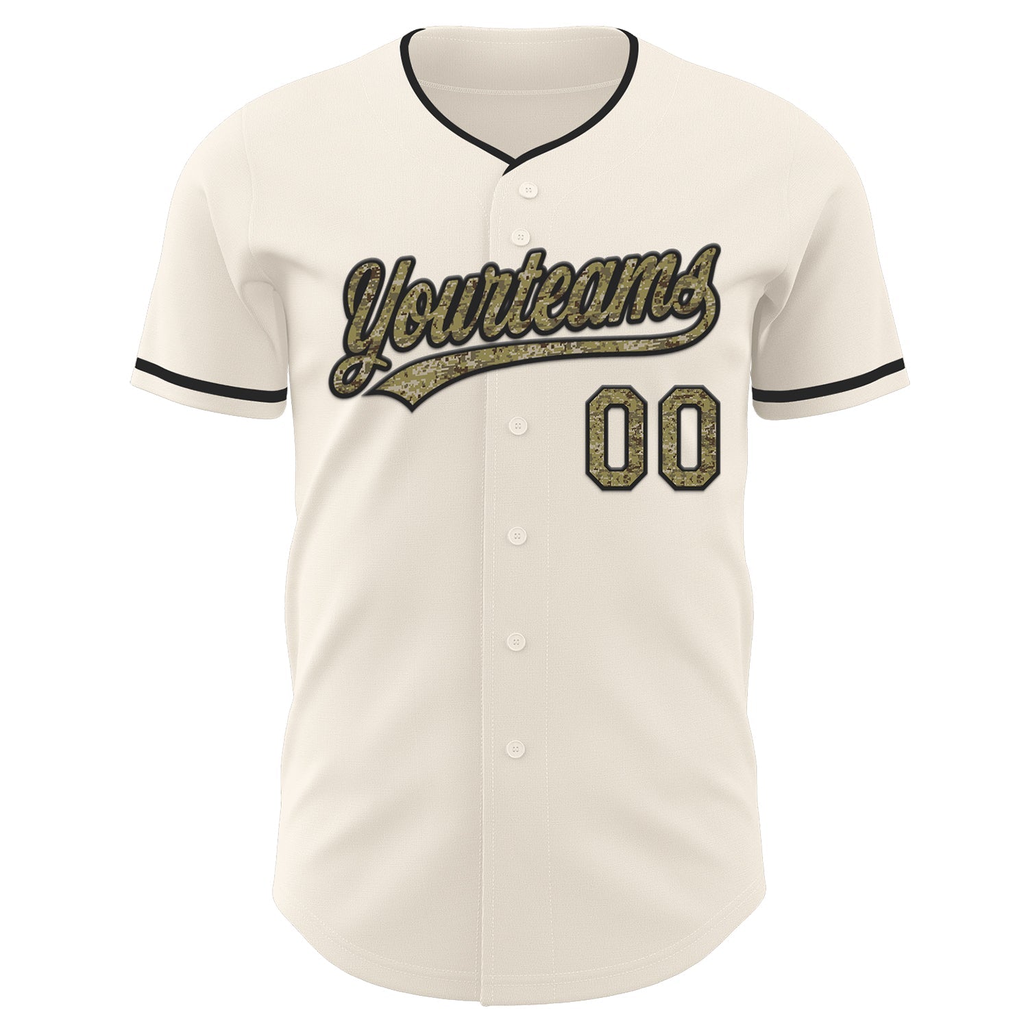 Custom Cream Camo-Black Authentic Baseball Jersey view 2