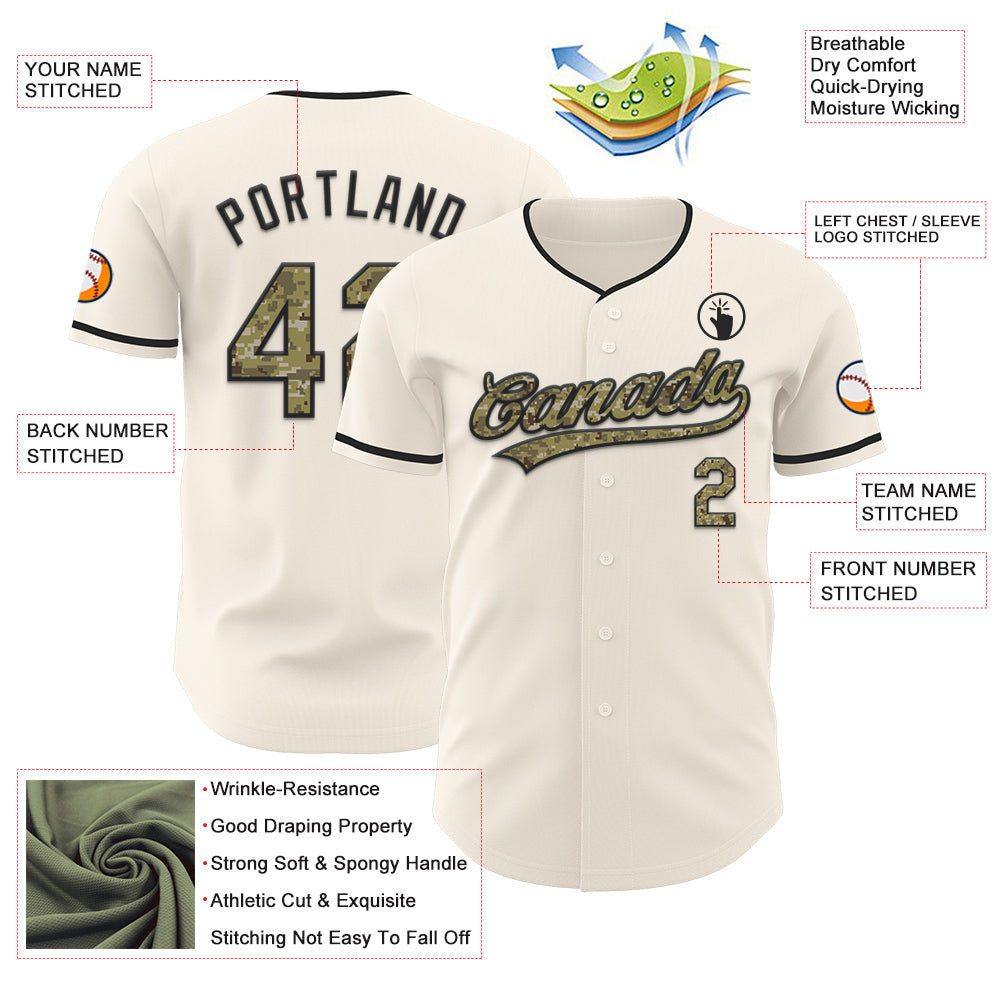 Custom Cream Camo-Black Authentic Baseball Jersey view 3