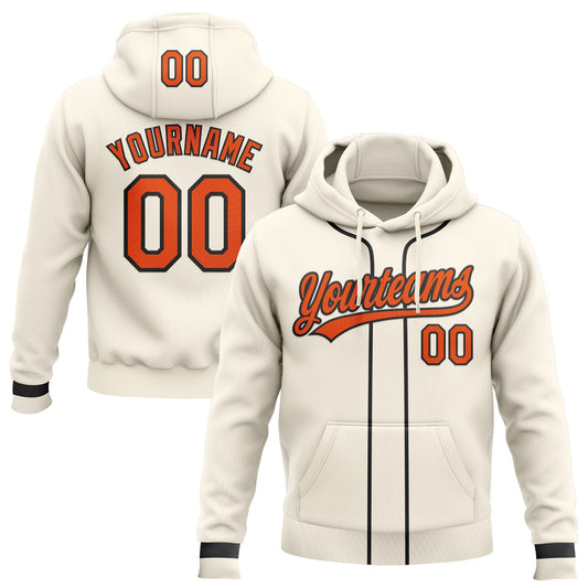 Custom Stitched Cream Orange-Black Baseball Pullover Sweatshirt Hoodie - Main View