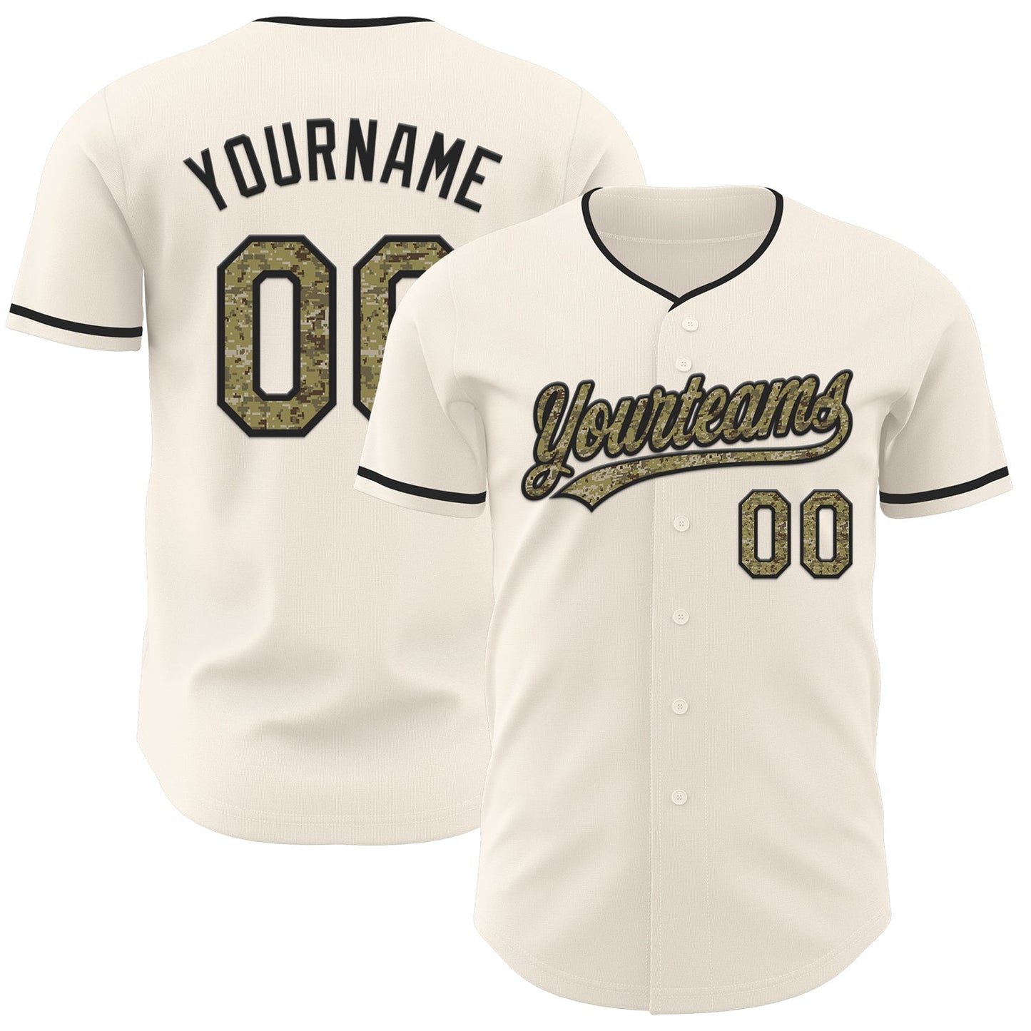 Custom Cream Camo-Black Authentic Baseball Jersey - Main View