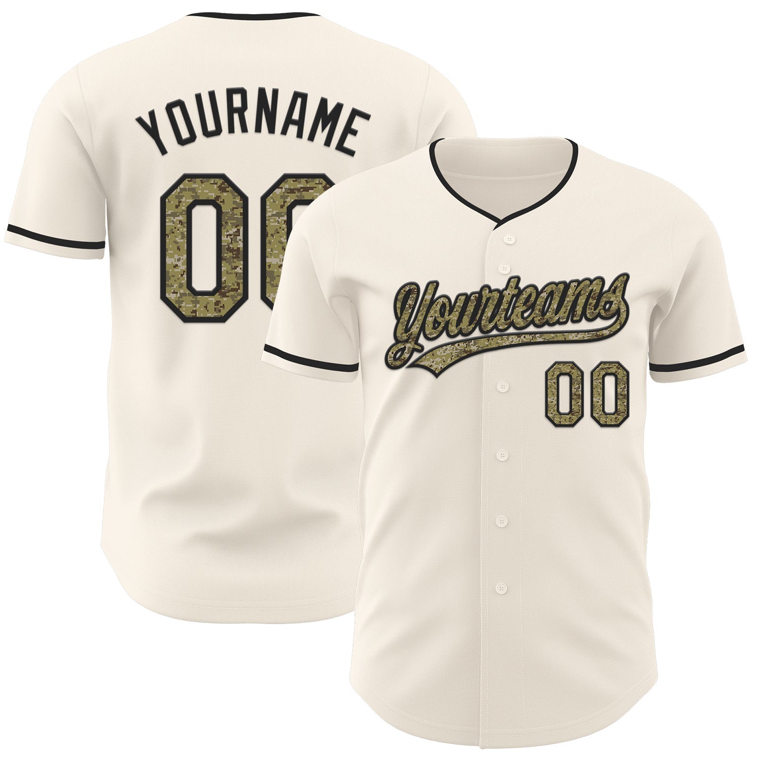 Custom Cream Camo-Black Authentic Baseball Jersey - Main View