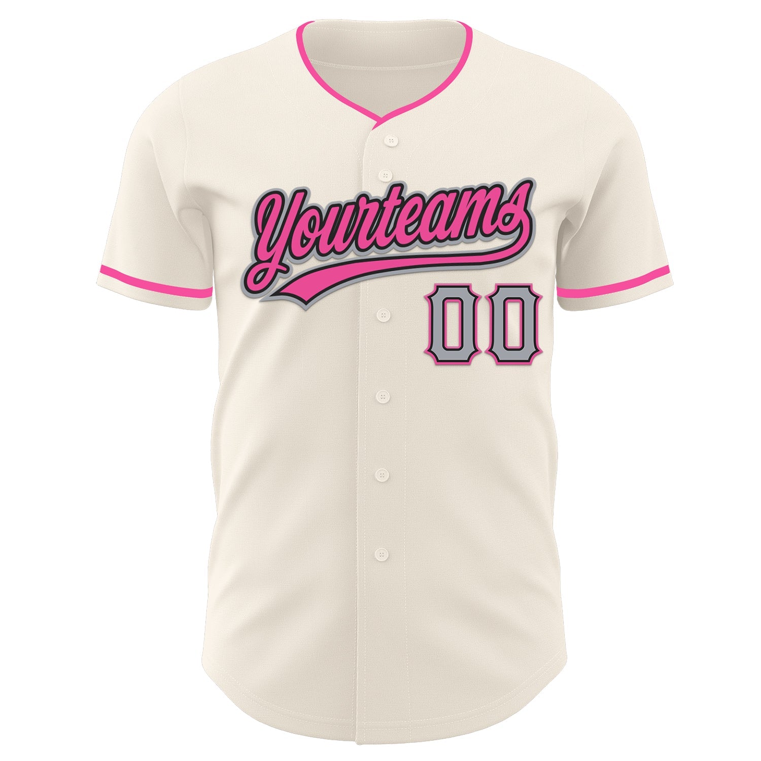 Custom Cream Gray Black-Pink Authentic Baseball Jersey view 2