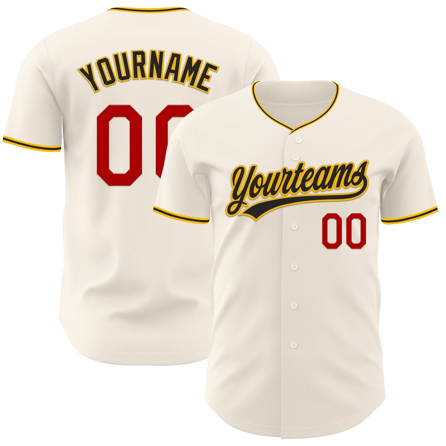 Custom Cream Red Gold-Black Authentic Baseball Jersey - Main View