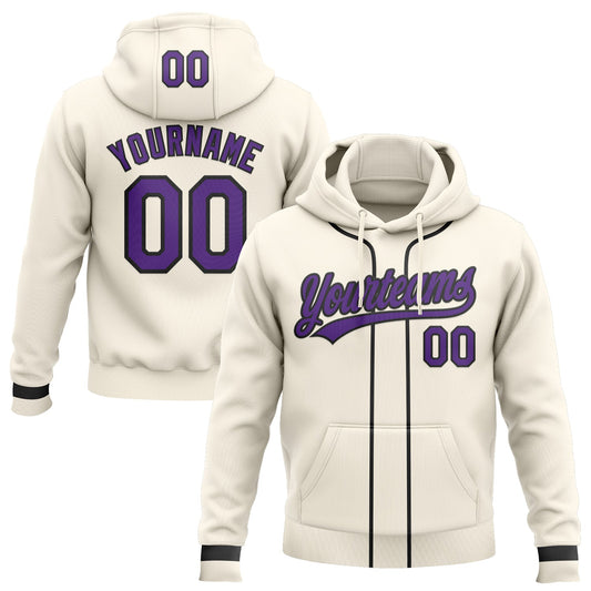 Custom Stitched Cream Purple-Black Baseball Pullover Sweatshirt Hoodie - Main View