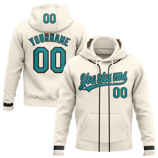 Custom Stitched Cream Teal-Black Baseball Pullover Sweatshirt Hoodie - Main View