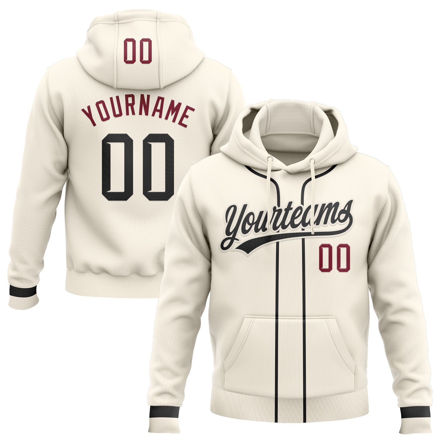 Custom Stitched Cream Black-Crimson Baseball Pullover Sweatshirt Hoodie - Main View