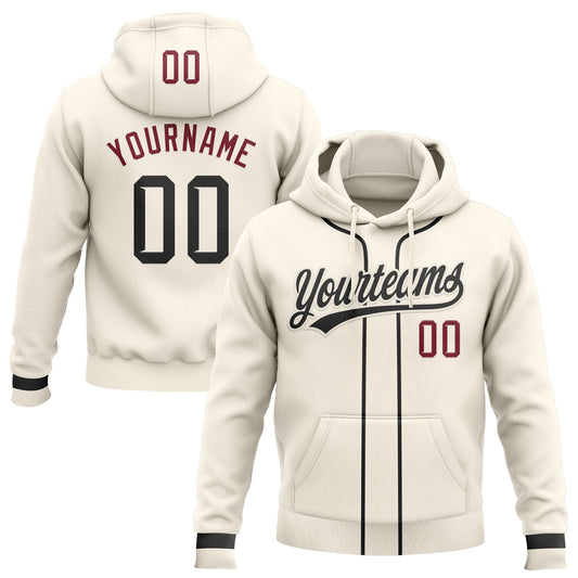Custom Stitched Cream Black-Crimson Baseball Pullover Sweatshirt Hoodie - Main View