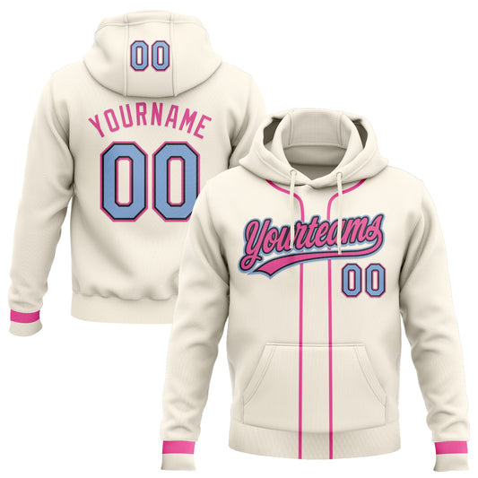 Custom Stitched Cream Light Blue Pink-Black Baseball Pullover Sweatshirt Hoodie - Main View