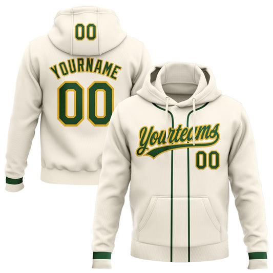 Custom Stitched Cream Green-Gold Baseball Pullover Sweatshirt Hoodie - Main View