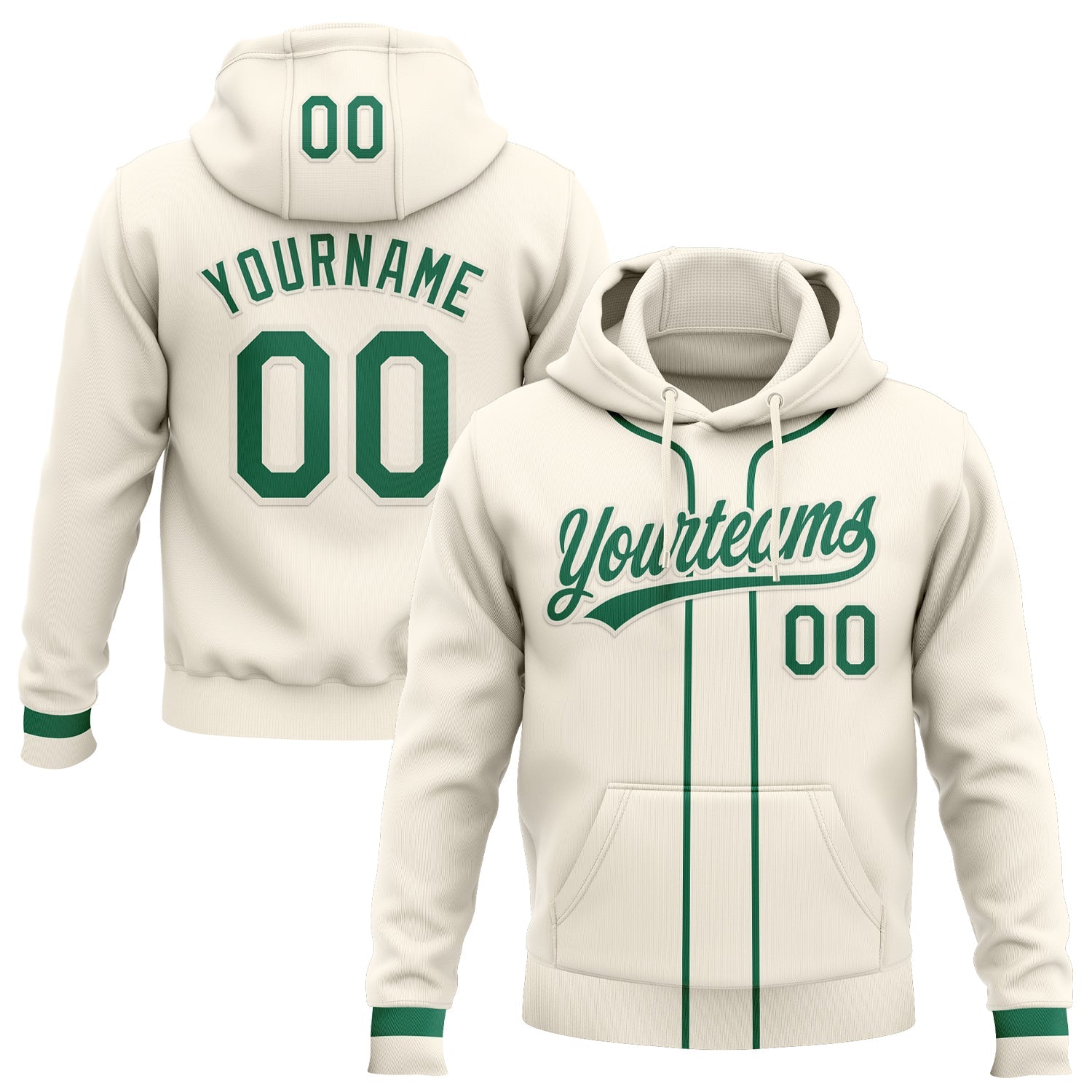 Custom Stitched Cream Kelly Green-Cream Baseball Pullover Sweatshirt Hoodie - Main View