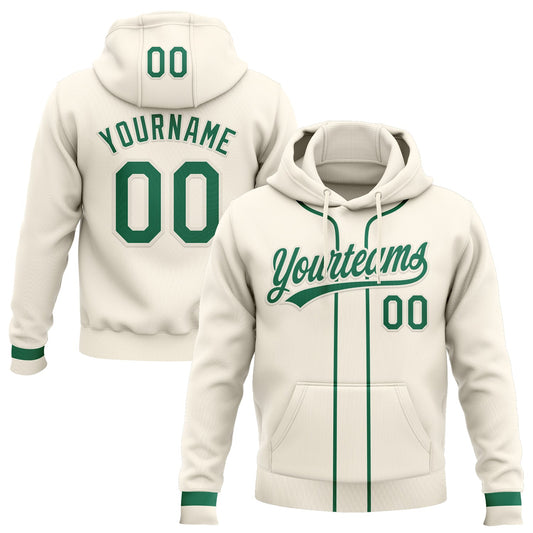 Custom Stitched Cream Kelly Green-Cream Baseball Pullover Sweatshirt Hoodie - Main View