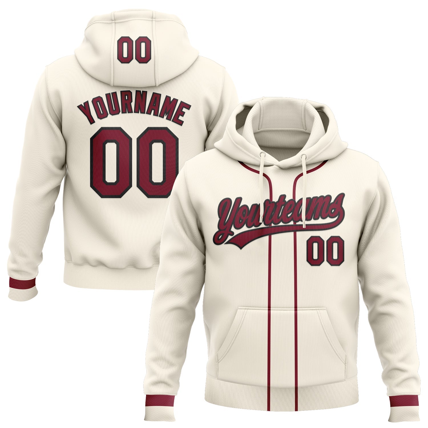 Custom Stitched Cream Crimson-Black Baseball Pullover Sweatshirt Hoodie - Main View