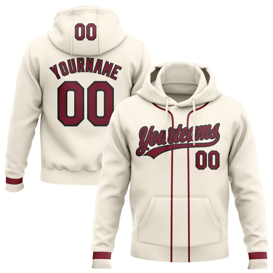 Custom Stitched Cream Crimson-Black Baseball Pullover Sweatshirt Hoodie - Main View